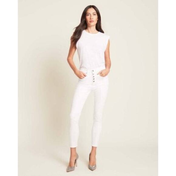 Veronica Beard Debbie Ankle Skinny Jeans 25 High Rise Button Fly White Stretch - Picture 1 of 13